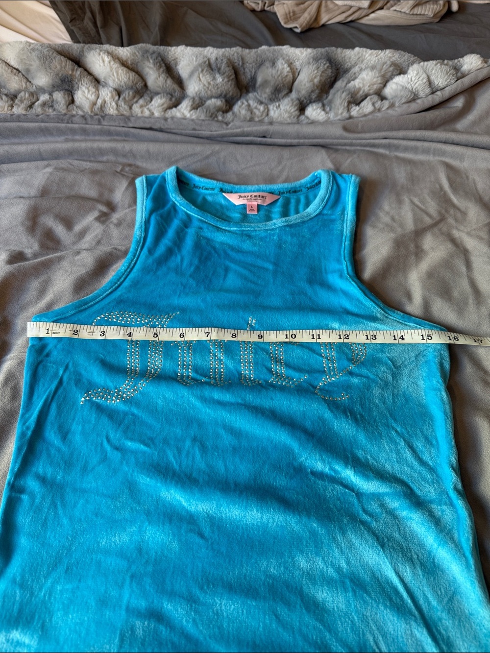 Juicy Couture Turquoise Blue Velour Tank & Shorts Set Silver Sparkles - Picture 3 of 5